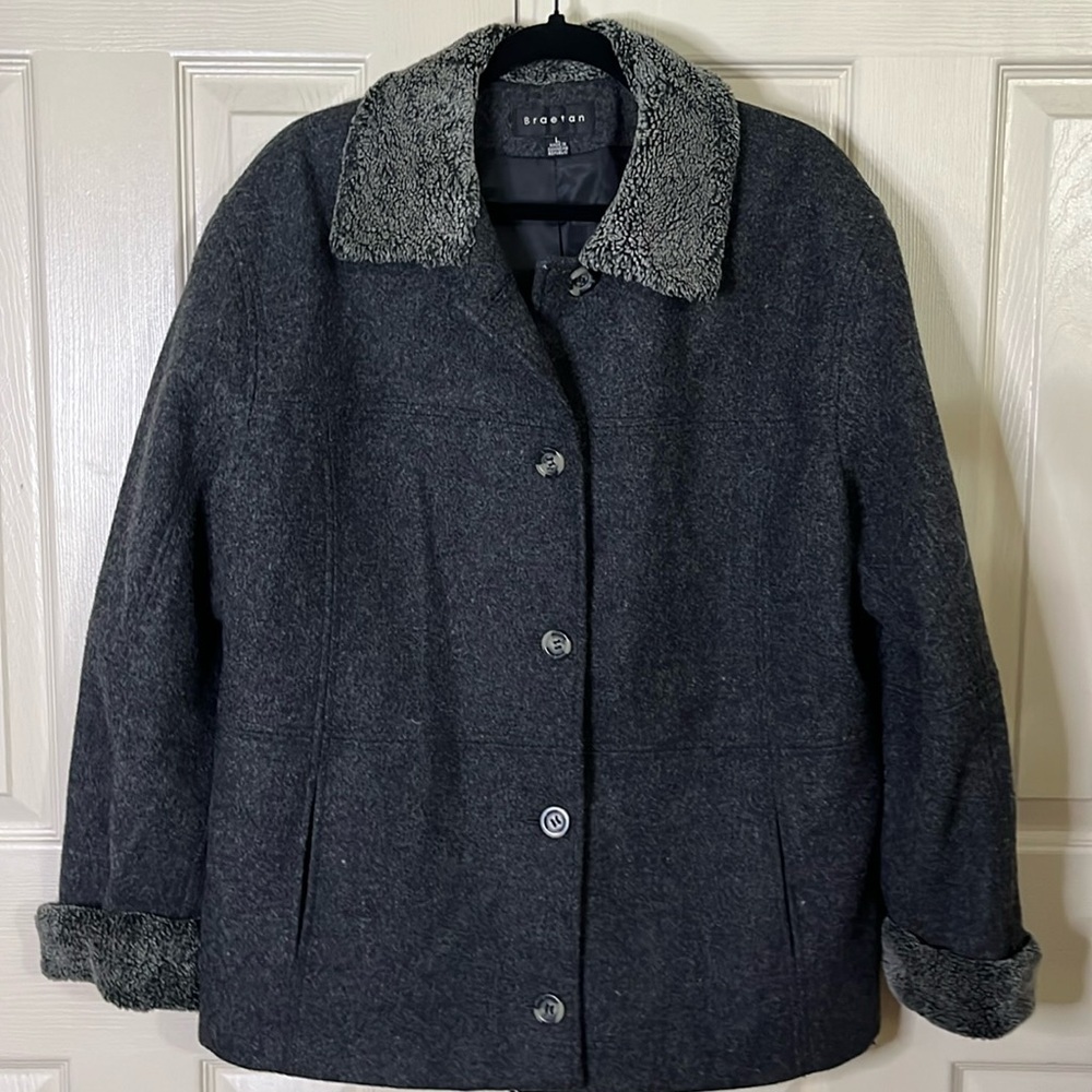 Braeton harcoal Grey Wool Blend Button-up Y2K Jacket (354T)